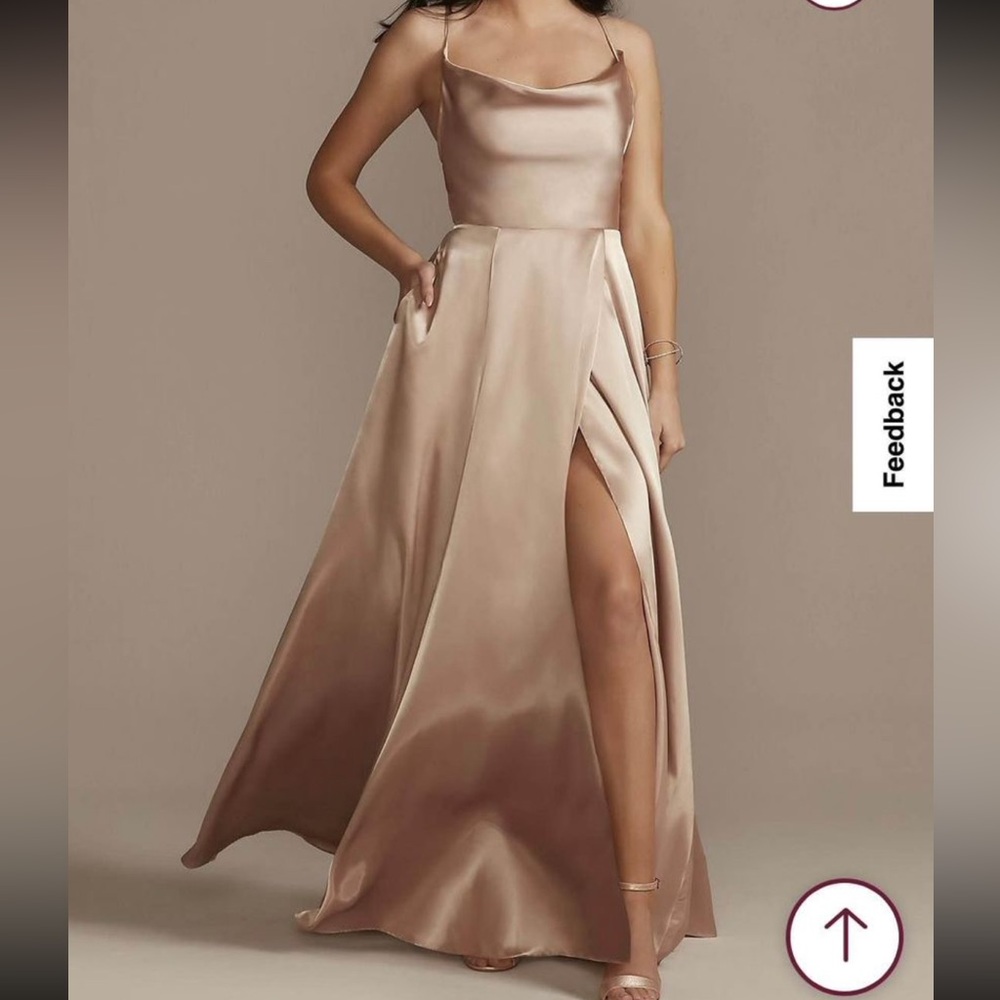 NWT Charmeuse Cowl Bridesmaid Dress with Lace-Up Back- Sand, 6 - Picture 4 of 5